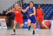 25 January 2018; Alanna Braham of Christ King SS in action against Caoimhe Masterson of Colaiste Chiaráin during the Subway All-Ireland Schools U19A Girls Cup Final match between Christ King Cork and Colaiste Chiarain, Leixlip, Kildare, at the National Basketball Arena in Tallaght, Dublin. Photo by Brendan Moran/Sportsfile