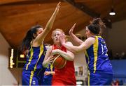 25 January 2018; Sorcha Tiernan of Colaiste Chiaráin in action against Alanna Braham, left, and Meadhbh McCarthy of Christ King SS during the Subway All-Ireland Schools U19A Girls Cup Final match between Christ King Cork and Colaiste Chiarain, Leixlip, Kildare, at the National Basketball Arena in Tallaght, Dublin. Photo by Brendan Moran/Sportsfile
