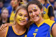 25 January 2018; Christ King Cork supporters Becky Nagle, left, and Aoife Kelleher, from Douglas, Cork, cheer on their side during the Subway All-Ireland Schools U19A Girls Cup Final match between Christ King Cork and Colaiste Chiarain, Leixlip, Kildare, at the National Basketball Arena in Tallaght, Dublin. Photo by Brendan Moran/Sportsfile
