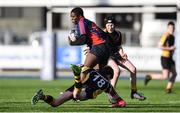 25 January 2018; Kingsley Akinbode of Ballymakenny is tackled by Fergal O'Grady of Patricians Newbridge during the Pat Rossiter Cup Final match between Ballymakenny and Patricians Newbridge at Donnybrook Stadium in Dublin. Photo by David Fitzgerald/Sportsfile