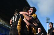 25 January 2018; Conor Martin of Patricians Newbridge is congratulated by team mates Aidan O'Brien, right, and Kyle O'Brien after he scored his side's winning try during the Pat Rossiter Cup Final match between Ballymakenny and Patricians Newbridge at Donnybrook Stadium in Dublin. Photo by David Fitzgerald/Sportsfile