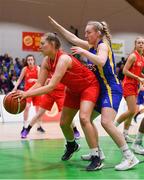 25 January 2018; Niamh Masterson of Colaiste Chiaráin collects a rebound ahead of Aine Fitzgerald of Christ King SS during the Subway All-Ireland Schools U19A Girls Cup Final match between Christ King Cork and Colaiste Chiarain, Leixlip, Kildare, at the National Basketball Arena in Tallaght, Dublin. Photo by Brendan Moran/Sportsfile