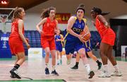 25 January 2018; Meadhbh McCarthy of Christ King SS in action against Caoimhe Masterson, left, Ciara Bracken and Fatimah Akorede of Colaiste Chiaráin during the Subway All-Ireland Schools U19A Girls Cup Final match between Christ King Cork and Colaiste Chiarain, Leixlip, Kildare, at the National Basketball Arena in Tallaght, Dublin. Photo by Brendan Moran/Sportsfile