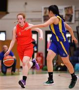 25 January 2018; Sorcha Tiernan of Colaiste Chiaráin in action against Alanna Braham of Christ King SS during the Subway All-Ireland Schools U19A Girls Cup Final match between Christ King Cork and Colaiste Chiarain, Leixlip, Kildare, at the National Basketball Arena in Tallaght, Dublin. Photo by Brendan Moran/Sportsfile