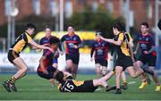 25 January 2018; Bradley Abbedeen of Ballymakenny is tackled by Senan Brannock of Patricians Newbridge during the Pat Rossiter Cup Final match between Ballymakenny and Patricians Newbridge at Donnybrook Stadium in Dublin. Photo by David Fitzgerald/Sportsfile