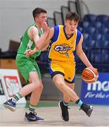 25 January 2018; Rapolas Buivydas of CBS The Green in action against Denis Price of St Malachy's during the Subway All-Ireland Schools U16A Boys Cup Final match between St Mary's CBS The Green Tralee, Kerry, and St Malachy's, Belfast, Antrim, at the National Basketball Arena in Tallaght, Dublin. Photo by Brendan Moran/Sportsfile