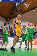 25 January 2018; Rapolas Buivydas of CBS The Green reacts to scoring a basket during the Subway All-Ireland Schools U16A Boys Cup Final match between St Mary's CBS The Green Tralee, Kerry, and St Malachy's, Belfast, Antrim, at the National Basketball Arena in Tallaght, Dublin. Photo by Brendan Moran/Sportsfile