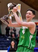 25 January 2018; St Malachy's captain and MVP Christopher Fulton lifts the cup after the Subway All-Ireland Schools U16A Boys Cup Final match between St Mary's CBS The Green Tralee, Kerry, and St Malachy's, Belfast, Antrim, at the National Basketball Arena in Tallaght, Dublin. Photo by Brendan Moran/Sportsfile