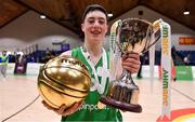 25 January 2018; St Malachy's captain and MVP Christopher Fulton, who scored 47 points including 15 three pointers, with the cup after the Subway All-Ireland Schools U16A Boys Cup Final match between St Mary's CBS The Green Tralee, Kerry, and St Malachy's, Belfast, Antrim, at the National Basketball Arena in Tallaght, Dublin. Photo by Brendan Moran/Sportsfile