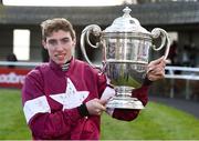 25 Jan25 January 2018; Jack Kennedy with the Thyestes Cup after winning the Goffs Thyestes Handicap Steeplechase with Monbeg Notorius at the Gowran Park Races in Gowran Park, Co Kilkenny. Photo by Matt Browne/Sportsfile