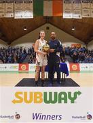 23 January 2018; Katie Williamson of Colaiste Pobail Setanta with her MVP award following the Subway All-Ireland Schools U19C Girls Cup Final match between Carrick On Shannon and Colaiste Pobail Setanta at the National Basketball Arena in Tallaght, Dublin. Photo by David Fitzgerald/Sportsfile