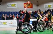 26 January 2018; Mick Cunningham of Killester WBC in action against Jack S Cole of Ballybrack Bulls WBC during the Hula Hoops IWA Wheelchair Basketball Final match between Killester WBC and Ballybrack WBC at the National Basketball Arena in Tallaght, Dublin. Photo by Brendan Moran/Sportsfile