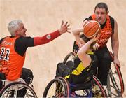 26 January 2018; Valene Ryan of Ballybrack Bulls WBC in action against Barry Cooke, left, and Paddy Forbes of Killester WBC during the Hula Hoops IWA Wheelchair Basketball Final match between Killester WBC and Ballybrack WBC at the National Basketball Arena in Tallaght, Dublin. Photo by Brendan Moran/Sportsfile