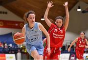 26 January 2018; Rachel Huijsdens of DCU Mercy in action against Andrea Moynihan of Brunell during the Hula Hoops Under 20 Women’s National Cup Final match between Brunell and DCU Mercy at the National Basketball Arena in Tallaght, Dublin. Photo by Brendan Moran/Sportsfile