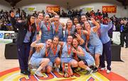 26 January 2018; The DCU Mercy team celebrate with cup after the Hula Hoops Under 20 Women’s National Cup Final match between Brunell and DCU Mercy at the National Basketball Arena in Tallaght, Dublin. Photo by Brendan Moran/Sportsfile
