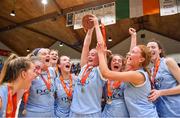 26 January 2018; The DCU Mercy team, led by captain Aoife Maguire, celebrate with the cup after the Hula Hoops Under 20 Women’s National Cup Final match between Brunell and DCU Mercy at the National Basketball Arena in Tallaght, Dublin. Photo by Brendan Moran/Sportsfile