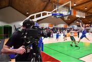 27 January 2018; A general view of a TV camera recording the action during the Hula Hoops NICC Men’s National Cup Final match between Blue Demons and BC Leixlip Zalgiris at the National Basketball Arena in Tallaght, Dublin. Photo by Brendan Moran/Sportsfile