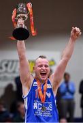 27 January 2018; Blue Demons captain Stuart Rodgers lifts the cup after the Hula Hoops NICC Men’s National Cup Final match between Blue Demons and BC Leixlip Zalgiris at the National Basketball Arena in Tallaght, Dublin. Photo by Brendan Moran/Sportsfile