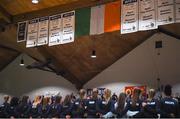27 January 2018; DCU Mercy players stand for the National Anthem prior to the Hula Hoops Under 18 Women’s National Cup Final match between Glanmire and DCU Mercy at the National Basketball Arena in Tallaght, Dublin. Photo by Eóin Noonan/Sportsfile