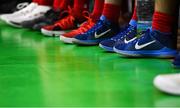 27 January 2018;A general view of basketball shoes during the Hula Hoops NICC Men’s National Cup Final match between Blue Demons and BC Leixlip Zalgiris at the National Basketball Arena in Tallaght, Dublin. Photo by Eóin Noonan/Sportsfile