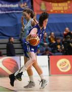 27 January 2018; Mia Furlong of Glanmire in action against Maeve Ó Séaghdha of DCU Mercy during the Hula Hoops Under 18 Women’s National Cup Final match between Glanmire and DCU Mercy at the National Basketball Arena in Tallaght, Dublin. Photo by Eóin Noonan/Sportsfile