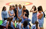 27 January 2018; DCU Mercy head coach Damien Sealy speaking to his players during the Hula Hoops Under 18 Women’s National Cup Final match between Glanmire and DCU Mercy at the National Basketball Arena in Tallaght, Dublin. Photo by Eóin Noonan/Sportsfile
