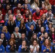 27 January 2018; Glanmire supporters react to their side scoring a basket during the Hula Hoops Under 18 Women’s National Cup Final match between Glanmire and DCU Mercy at the National Basketball Arena in Tallaght, Dublin. Photo by Eóin Noonan/Sportsfile