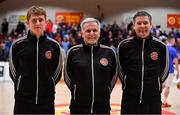 27 January 2018; Referees, from left, Jamie Doolan, Richard Dunne and Joe Lavin prior to the Hula Hoops Under 18 Men’s National Cup Final match between Neptune and Templeogue at the National Basketball Arena in Tallaght, Dublin. Photo by Brendan Moran/Sportsfile