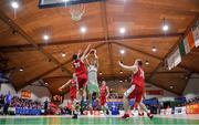 27 January 2018; David Murray of Neptune is blocked by Finn McKeon of Templeogue during the Hula Hoops Under 18 Men’s National Cup Final match between Neptune and Templeogue at the National Basketball Arena in Tallaght, Dublin. Photo by Brendan Moran/Sportsfile