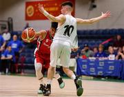 27 January 2018; Kris Arcilla of Templeogue in action against James Hannigan of Neptune during the Hula Hoops Under 18 Men’s National Cup Final match between Neptune and Templeogue at the National Basketball Arena in Tallaght, Dublin. Photo by Eóin Noonan/Sportsfile