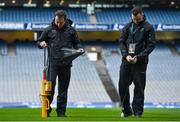 27 January 2018; Croke Park pitch manager Stuart Wilson, left, and groundsman Colm Daly inspect the surface prior to the Allianz Hurling League Division 1B Round 1 match between Dublin and Offaly at Croke Park in Dublin. Photo by Seb Daly/Sportsfile
