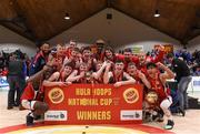 27 January 2018; Templeogue players celebrate with the cup after the Hula Hoops Under 18 Men’s National Cup Final match between Neptune and Templeogue at the National Basketball Arena in Tallaght, Dublin. Photo by Eóin Noonan/Sportsfile