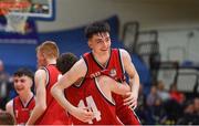 27 January 2018; Finn McKeon of Templeogue celebrates with team-mate Matthew Harper after the Hula Hoops Under 18 Men’s National Cup Final match between Neptune and Templeogue at the National Basketball Arena in Tallaght, Dublin. Photo by Eóin Noonan/Sportsfile