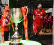 27 January 2018; Jason Killeen of Black Amber Templeogue makes his way out to the court prior to the Hula Hoops Pat Duffy National Cup Final match between UCD Marian and Black Amber Templeogue at the National Basketball Arena in Tallaght, Dublin. Photo by Eóin Noonan/Sportsfile