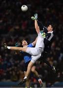 27 January 2018; Kevin Feely of Kildare in action against Philip McMahon, left, and Stephen Cluxton of Dublin during the Allianz Football League Division 1 Round 1 match between Dublin and Kildare at Croke Park in Dublin. Photo by Seb Daly/Sportsfile