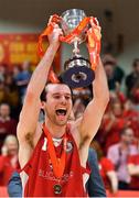 27 January 2018; Black Amber Templeogue captain Stephen James lifts the cup after the Hula Hoops Pat Duffy National Cup Final match between UCD Marian and Black Amber Templeogue at the National Basketball Arena in Tallaght, Dublin. Photo by Brendan Moran/Sportsfile