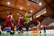 27 January 2018; Neil Baynes of UCD Marian goes for a lay-up over Luke Thompson, left, and Jason Killeen of Black Amber Templeogue during the Hula Hoops Pat Duffy National Cup Final match between UCD Marian and Black Amber Templeogue at the National Basketball Arena in Tallaght, Dublin. Photo by Brendan Moran/Sportsfile