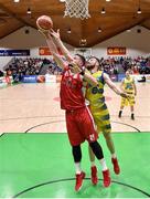 27 January 2018; Jason Killeen of Black Amber Templeogue in action against Mariusz Markowicz of UCD Marian during the Hula Hoops Pat Duffy National Cup Final match between UCD Marian and Black Amber Templeogue at the National Basketball Arena in Tallaght, Dublin. Photo by Eóin Noonan/Sportsfile