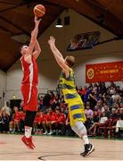 27 January 2018; Jason Killeen of Black Amber Templeogue in action against Mike Garrow of UCD Marian during the Hula Hoops Pat Duffy National Cup Final match between UCD Marian and Black Amber Templeogue at the National Basketball Arena in Tallaght, Dublin. Photo by Eóin Noonan/Sportsfile