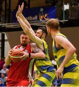 27 January 2018; Jason Killeen of Black Amber Templeogue in action against Mariusz Markowicz of UCD Marian during the Hula Hoops Pat Duffy National Cup Final match between UCD Marian and Black Amber Templeogue at the National Basketball Arena in Tallaght, Dublin. Photo by Eóin Noonan/Sportsfile
