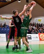 28 January 2018; Mark Convery of Moycullen in action against Jack Polion of Kubs during the Hula Hoops Under 20 Men’s National Cup Final match between Moycullen and KUBS at the National Basketball Arena in Tallaght, Dublin. Photo by Brendan Moran/Sportsfile