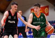 28 January 2018; Connor Curran of Moycullen in action against Jordan Fallon of Kubs during the Hula Hoops Under 20 Men’s National Cup Final match between Moycullen and KUBS at the National Basketball Arena in Tallaght, Dublin. Photo by Brendan Moran/Sportsfile