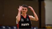 28 January 2018; Jordan Fallon of Kubs celebrates at the final buzzer after the Hula Hoops Under 20 Men’s National Cup Final match between Moycullen and KUBS at the National Basketball Arena in Tallaght, Dublin. Photo by Eóin Noonan/Sportsfile