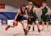 28 January 2018; Jordan Fallon of Kubs in action against Max Brennan of Moycullen during the Hula Hoops Under 20 Men’s National Cup Final match between Moycullen and KUBS at the National Basketball Arena in Tallaght, Dublin. Photo by Brendan Moran/Sportsfile