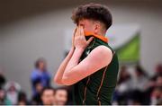 28 January 2018; Paul Kelly of Moycullen after the Hula Hoops Under 20 Men’s National Cup Final match between Moycullen and KUBS at the National Basketball Arena in Tallaght, Dublin. Photo by Brendan Moran/Sportsfile