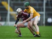 28 January 2018; Éanna Burke of Galway in action against Conor McCann of Antrim during the Allianz Hurling League Division 1B Round 1 match between Galway and Antrim at Pearse Stadium in Galway. Photo by Daire Brennan/Sportsfile