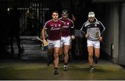 28 January 2018; Galway captain Johnny Coen leads his side out ahead of the Allianz Hurling League Division 1B Round 1 match between Galway and Antrim at Pearse Stadium in Galway. Photo by Daire Brennan/Sportsfile