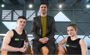 30 January 2018; Pictured is Gymnastics Ireland CEO Ciaran Gallagher, centre, with gymnasts Rhys McClenaghan and Meg Ryan at the announcement of Gymnastics Ireland three-year sponsorship deal with Nestlé Cereals at the National Indoor Arena, Blanchardstown. The sponsorship sees Nestlé Cereals become the official partner of Gymnastics Ireland, the national governing body for Gymnastics in Ireland with a membership of over 25,000 participants in 100 clubs across Irish communities nationwide. The Nestlé Cereals partnership will support Gymnastics Ireland in its on-going programme development which caters for all ages and levels of abilities. Photo by Sam Barnes/Sportsfile
