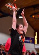 28 January 2018; St Mary's Castleisland captain Aoife Nolan celebrates with the cup after the Hula Hoops NICC Women's National Cup Final match between Killester and St Mary's Castleisland at the National Basketball Arena in Tallaght, Dublin. Photo by Brendan Moran/Sportsfile