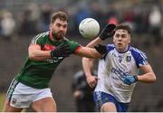 28 January 2018; Aidan O’Shea of Mayo in action against Niall Kearns of Monaghan during the Allianz Football League Division 1 Round 1 match between Monaghan and Mayo at St Tiernach's Park in Clones, County Monaghan. Photo by Seb Daly/Sportsfile